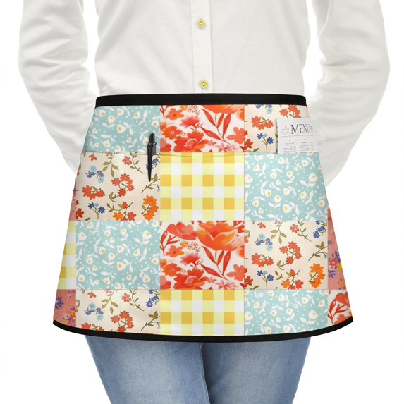 Men Women Aprons with Pockets Work Waist Apron Pioneer Colorful Floral Half Apron