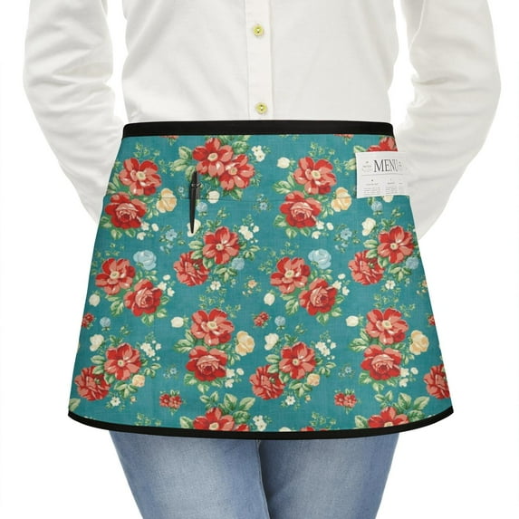 Men Women Aprons with Pockets Work Waist Apron Pioneer Colorful Floral Half Apron