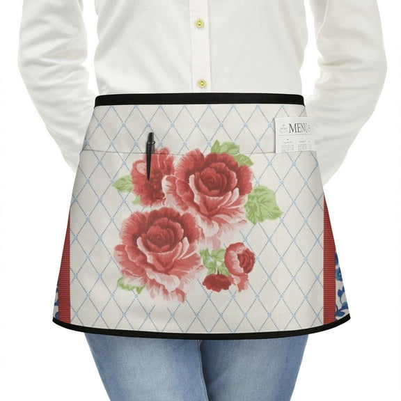 Men Women Aprons with Pockets Work Waist Apron Pioneer Colorful Floral Half Apron