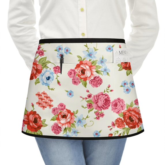 Men Women Aprons with Pockets Work Waist Apron Pioneer Colorful Floral Half Apron