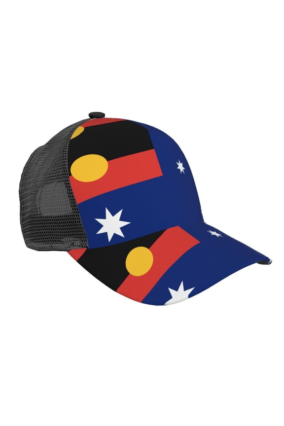 Men Women Australian Flag With Aboriginal Flag Adjustable Trucker Hat Lightweight Mesh Back Baseball Cap One Size