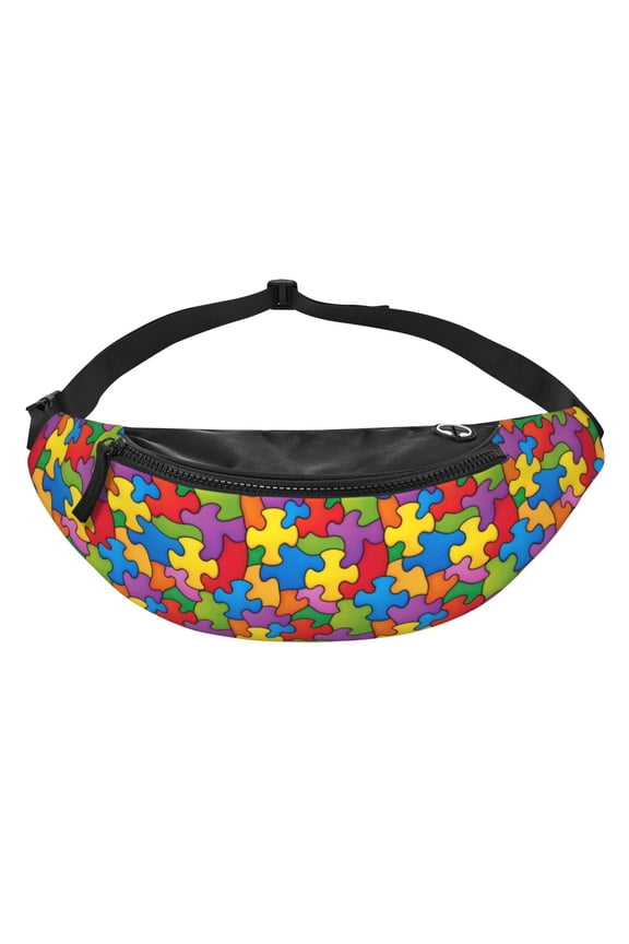 Men Women Autism Awareness Puzzle Piece Pattern Fanny Pack Crossbody Waist Belt Bag Easy Carry Any Phone Wallet