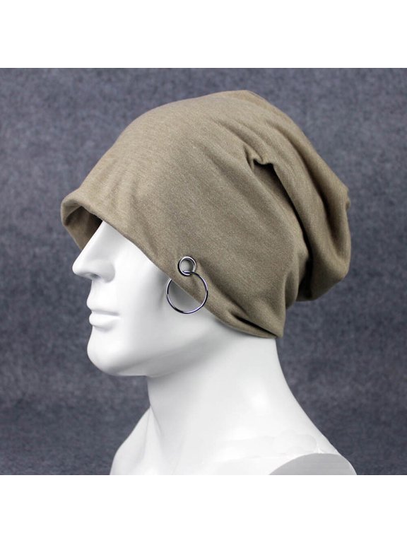 Men Women Baggy Hat Solid Color Slouchy Metal Ring Beanie Hats Casual Oversized Caps
