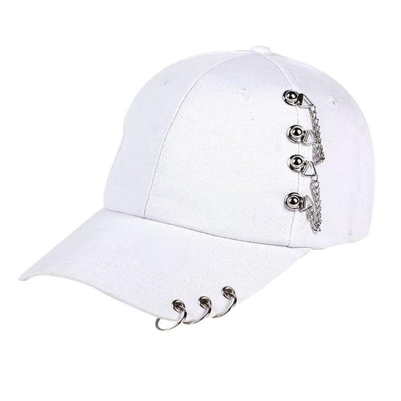 Men Women Baseball Cap Cotton Adjustable Metal Chain Ring Bill Adjustable Hip-Hop Hat Dad Hat
