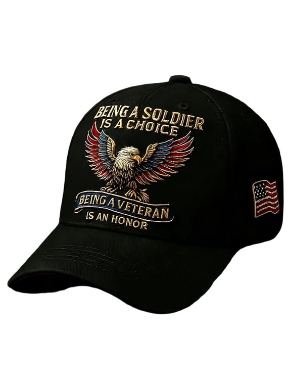 Men Women Baseball Cap, Veteran Pride Military Baseball Cap, Adjustable Eagle Printed Cap, Adjustable Patriotic Baseball Cap with Bald Eagle, Retro Washed Cap