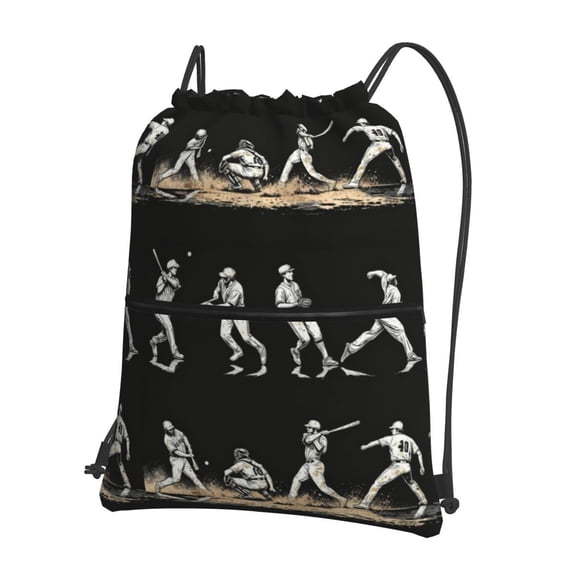 Men Women Baseball Players Print Sport Gym Water Resistant Sackpack Drawstring Backpack Bag