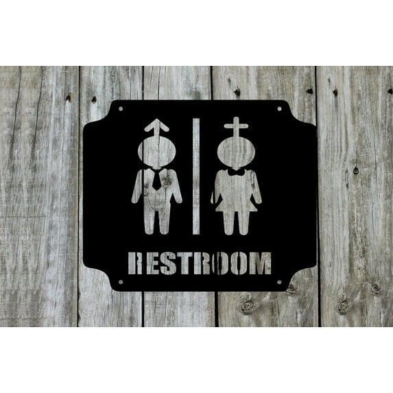 Men Women Bathroom Door Sign- Beautiful Solid Steel Decorative Accent Metal Art Door Sign