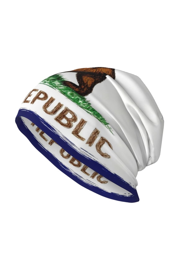 Men Women Beanie Skull Cap Blue California Republic Flag Slouchy Beanie Hat For Outdoor Running Work