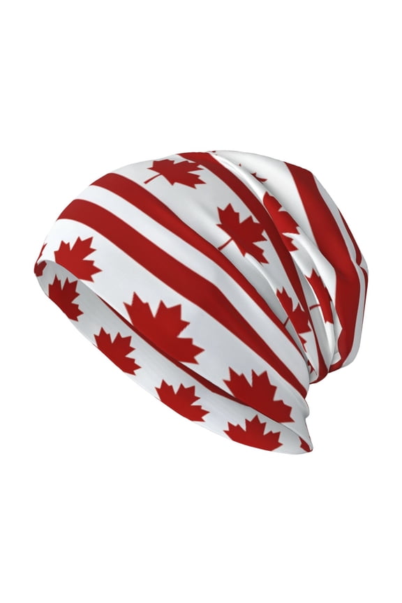 Men Women Beanie Skull Cap Canadian Flag Pattern Slouchy Beanie Hat For Outdoor Running Work