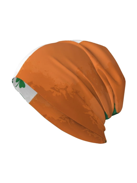Men Women Beanie Skull Cap Irish Flag Shamrock Pattern Slouchy Beanie Hat For Outdoor Running Work