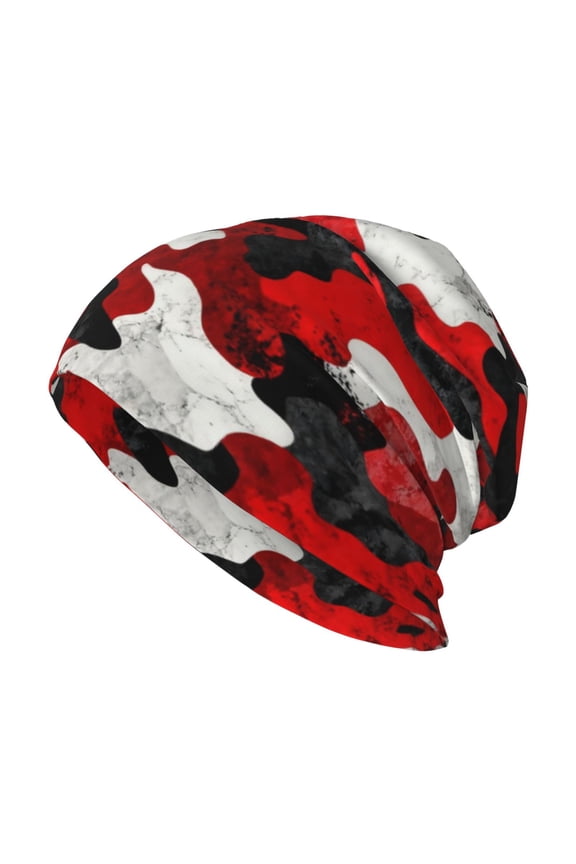 Men Women Beanie Skull Cap Red Camouflage Slouchy Beanie Hat For Outdoor Running Work