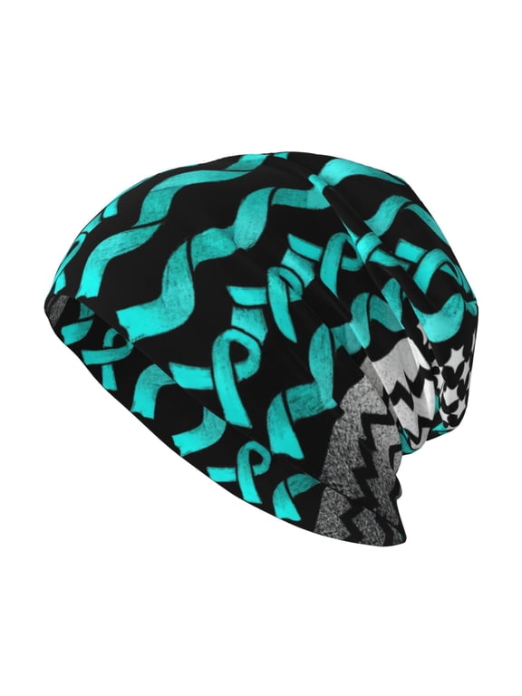 Men Women Beanie Skull Cap Ribbon Flag Ovarian Cancer Awareness Slouchy Beanie Hat For Outdoor Running Work