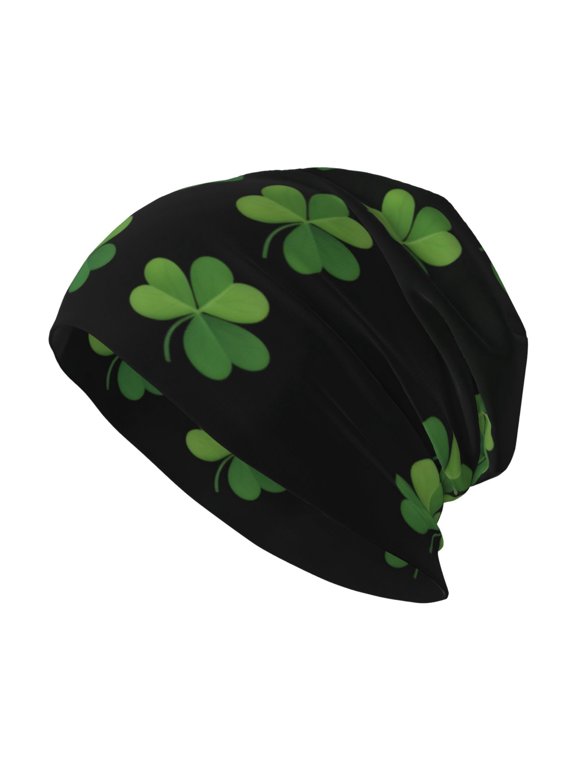 Men Women Beanie Skull Cap Saint Patrick'S Day Clover Slouchy Beanie Hat For Outdoor Running Work