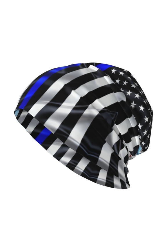 Men Women Beanie Skull Cap Us Thin Blue Line Flag Of Chicagoan Slouchy Beanie Hat For Outdoor Running Work