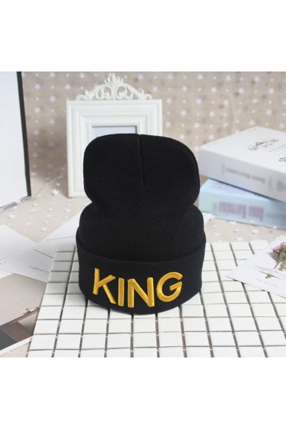 Men Women Beanies Knit Cap Embroidery King & Queen Thick Warm Winter Hats Casual