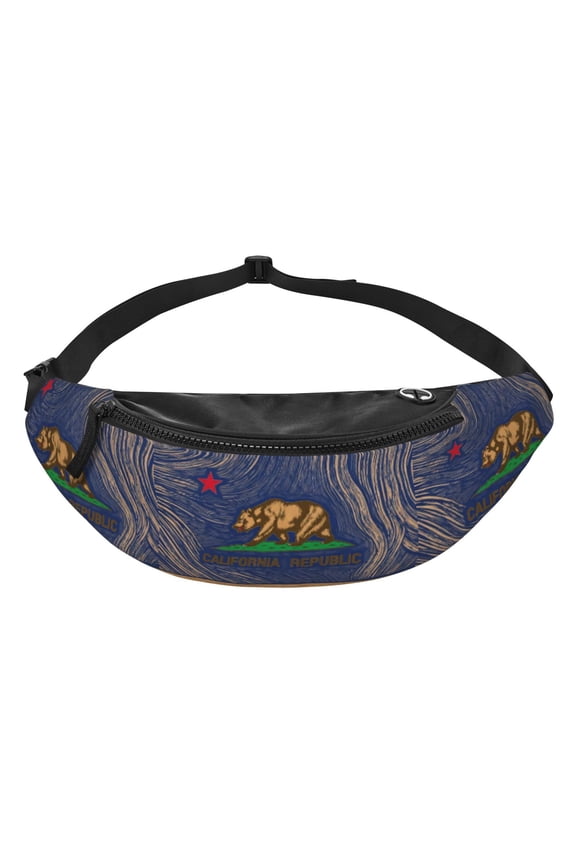 Men Women Bear California Flag Fanny Pack Crossbody Waist Belt Bag Easy Carry Any Phone Wallet