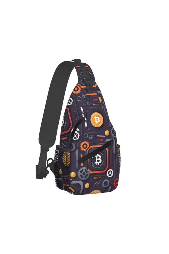 Men Women Bitcoin Sling Crossbody Chest Bag Backpack with Convertible Shoulder Strap