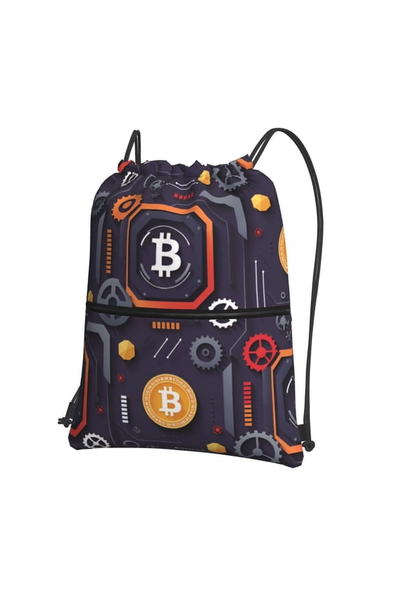 Men Women Bitcoin Sport Gym Water Resistant Sackpack Drawstring Backpack Bag