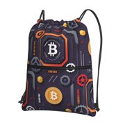 Men Women Bitcoin Sport Gym Water Resistant Sackpack Drawstring Backpack Bag