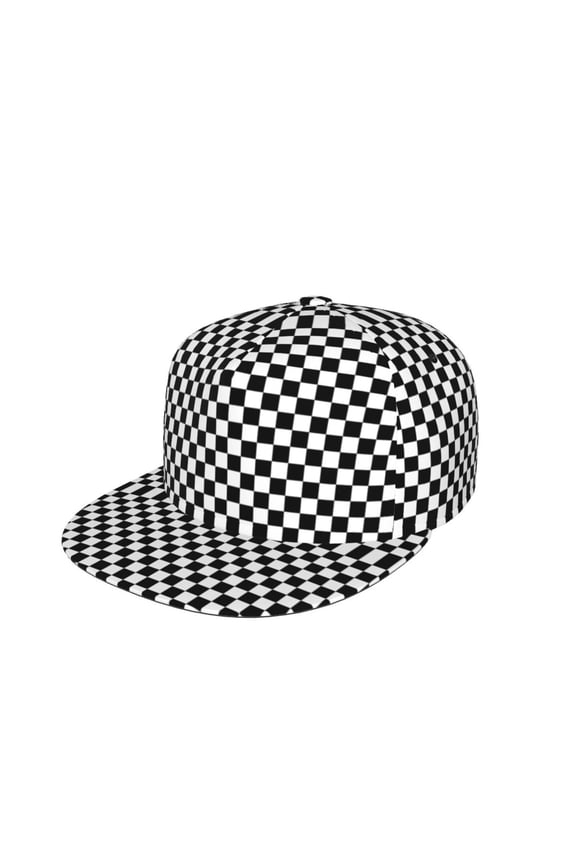 Men Women Black And White Checkered Flat Bill Hip Hop Visor Snapback Hat Adjustable Baseball Cap