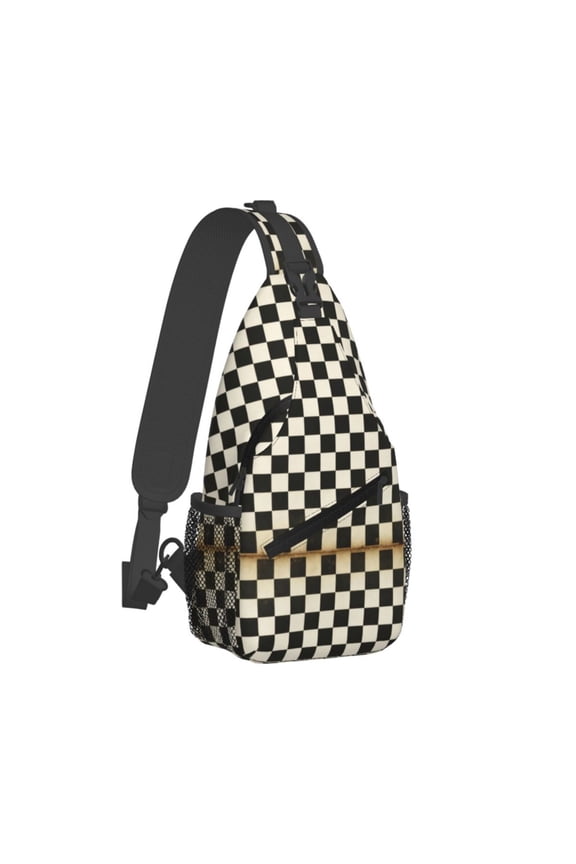 Men Women Black And White Checkered Sling Crossbody Chest Bag Backpack with Convertible Shoulder Strap