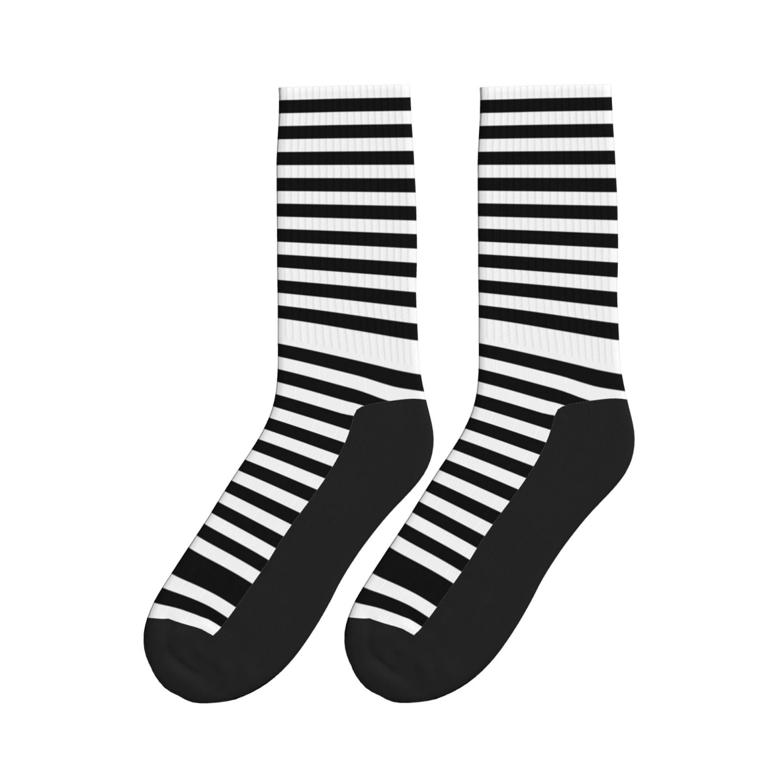 ZGXJJPP Men Women Black And White Stripe Novelty Sports Design Casual Dress Socks, Adult Unisex, Size: 6 To 12.5