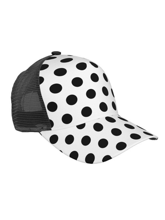 Men Women Black Polka Dot Pattern Adjustable Trucker Hat Lightweight Mesh Back Baseball Cap One Size