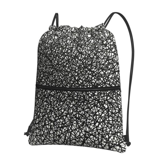 Men Women Black Scribbles Pattern Sport Gym Water Resistant Sackpack Drawstring Backpack Bag