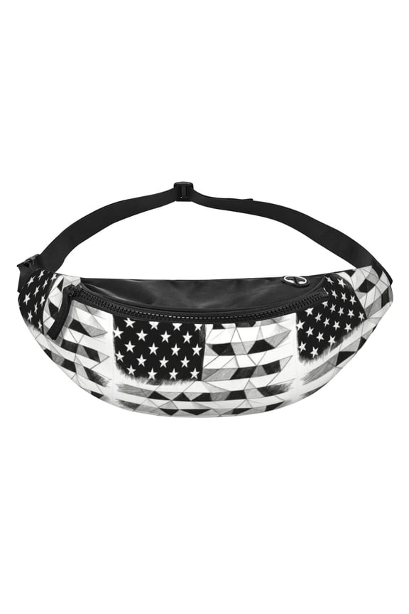 Men Women Black White America Flag Fanny Pack Crossbody Waist Belt Bag Easy Carry Any Phone Wallet
