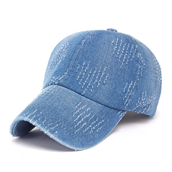 Men Women Blue Denim Baseball Hat Distressed Cap