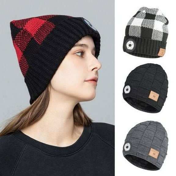 Men Women Bluetooth Beanie , Wireless Beanie Hat , with Headphone Winter Knit Cap Headset with Built-in Mic Washable , Unisex Christmas Gift