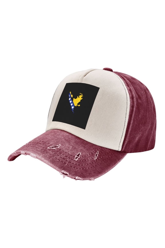 Men Women Bosnian Flag Map Distressed Twill Cotton Baseball Cap Vintage Adjustable Dad Hat