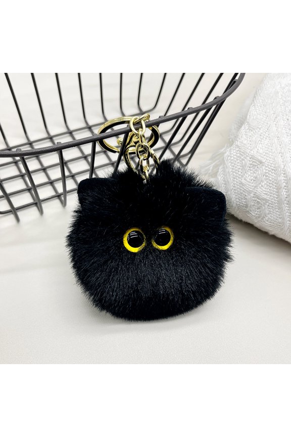 Men Women Boy Girl Super Cute Funny Novelty Screaming Animal Cat Rabbit Keychain Soft Bag Pendant Metal Key Ring - black