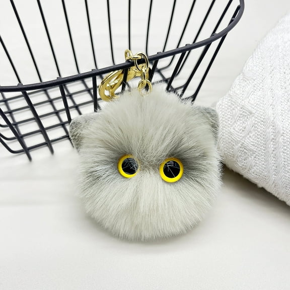 Men Women Boy Girl Super Cute Funny Novelty Screaming Animal Cat Rabbit Keychain Soft Bag Pendant Metal Key Ring - grey