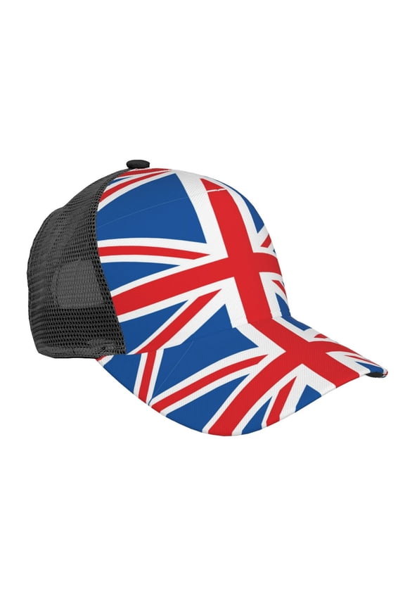 Men Women British Flag Adjustable Trucker Hat Lightweight Mesh Back Baseball Cap One Size
