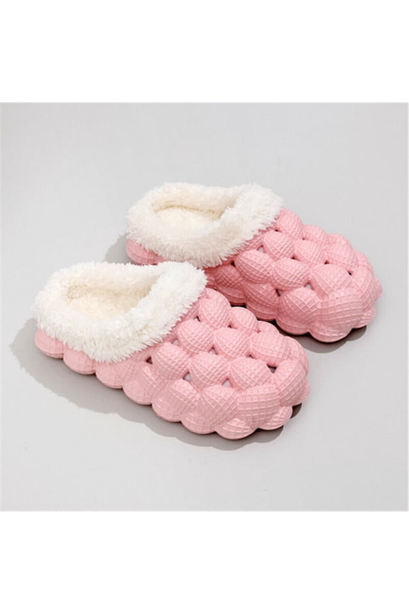 Men Women Bubble Slides Footwear, Fleece Warm Solid Non-slip Soft Sole Shoes