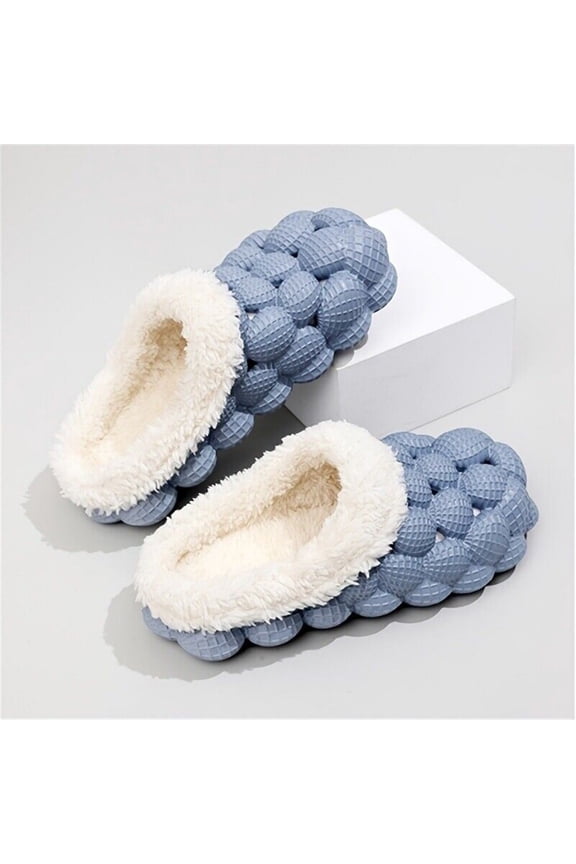 Men Women Bubble Slides Footwear, Fleece Warm Solid Non-slip Soft Sole Shoes