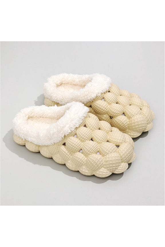 Men Women Bubble Slides Footwear, Fleece Warm Solid Non-slip Soft Sole Shoes
