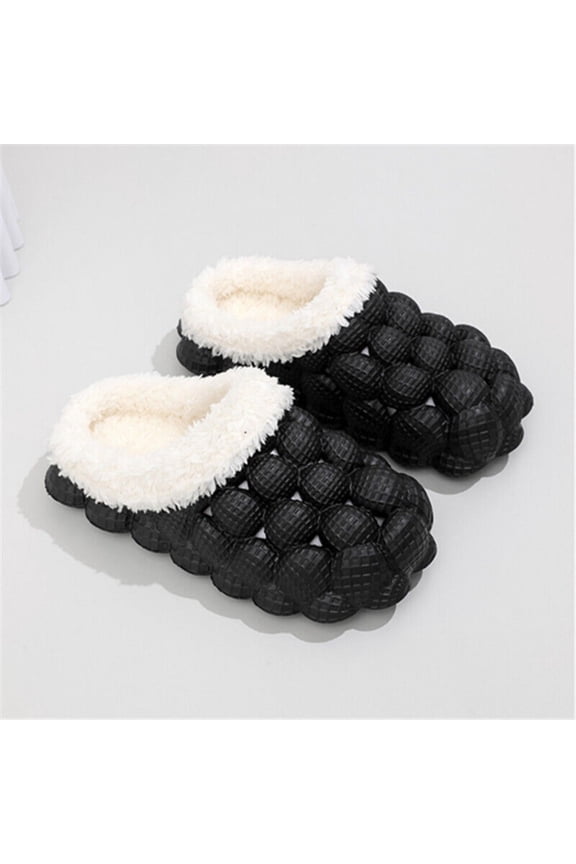 Men Women Bubble Slides Footwear, Fleece Warm Solid Non-slip Soft Sole Shoes