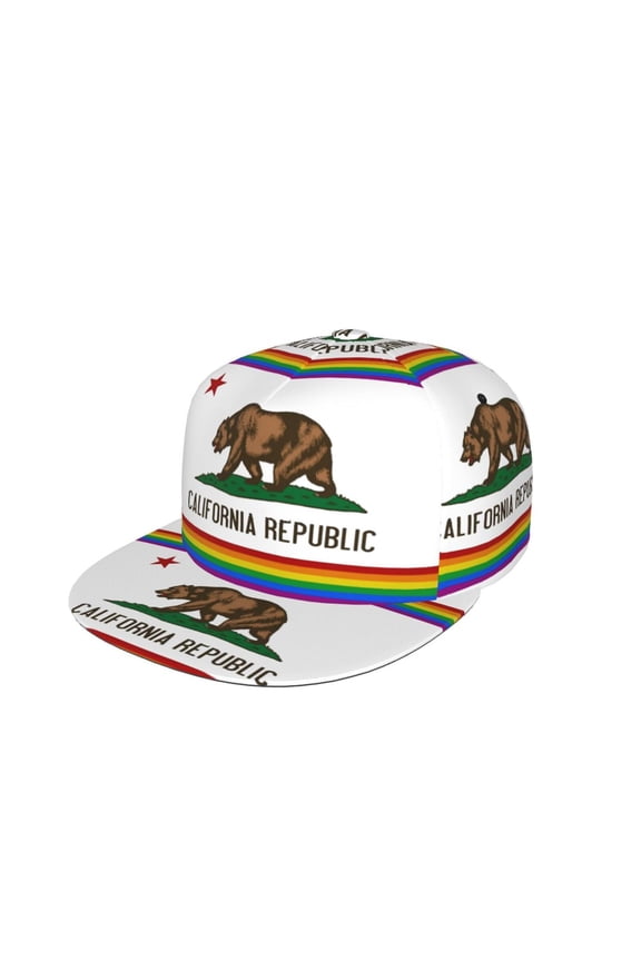 Men Women California Gay Pride Flag Flat Bill Hip Hop Visor Snapback Hat Adjustable Baseball Cap