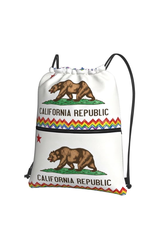 Men Women California Gay Pride Flag Sport Gym Water Resistant Sackpack Drawstring Backpack Bag
