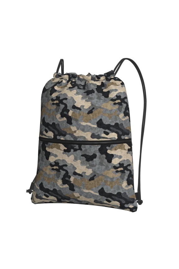 Men Women Camouflage Gray Sport Gym Water Resistant Sackpack Drawstring Backpack Bag