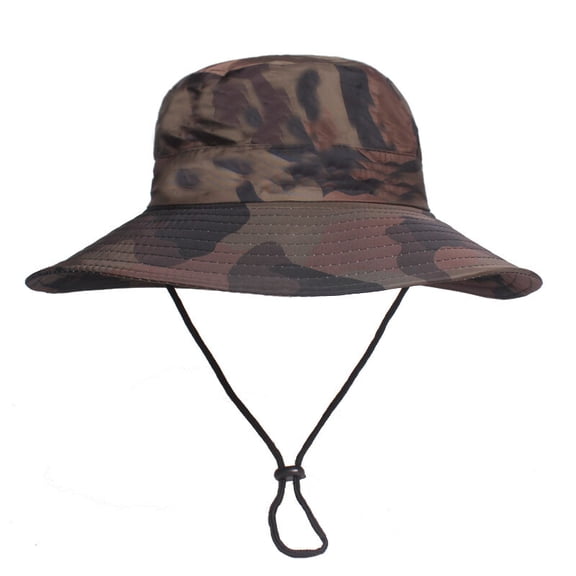 Men Women Camouflage Wide Brim Fishing Bucket Hat Summer Outdoor Sun Protection Cap