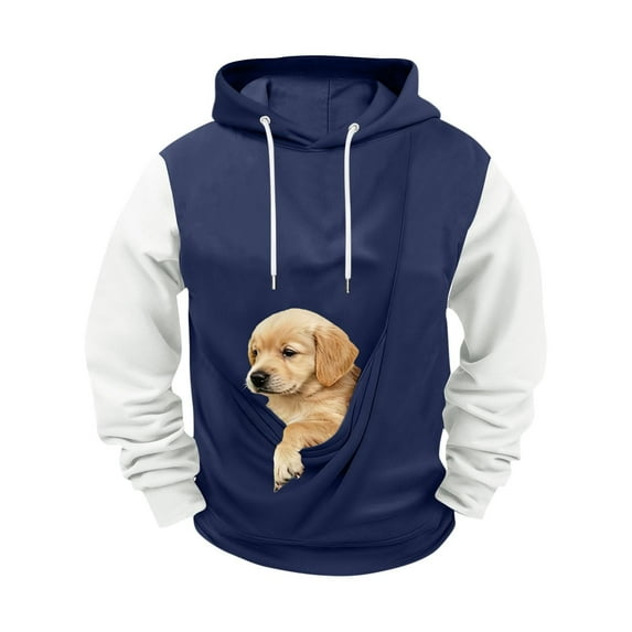 Men Women Cat Dog Carrier Hoodies Patchwork Oversize Puppy Kitten Carrying Kangaroo Sweatshirt Large Pet Pocket Pullover Top