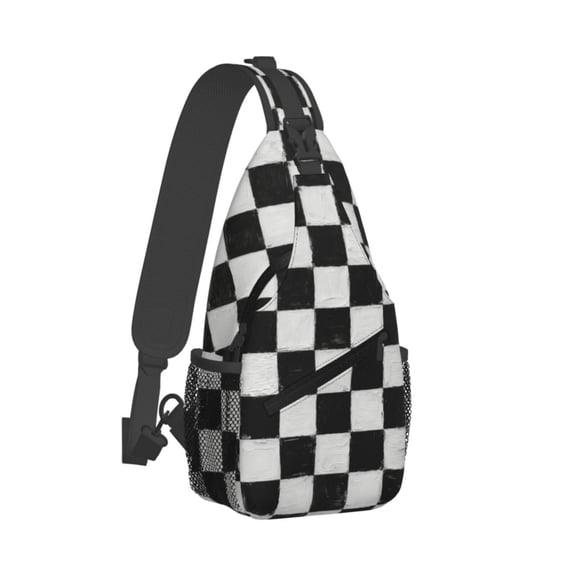 Men Women Checkerboard Sling Crossbody Chest Bag Backpack with Convertible Shoulder Strap