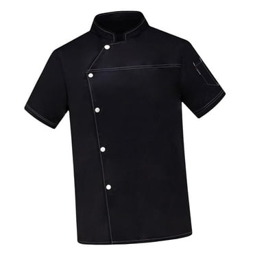 Men Women Chef Jacket Short Length Sleeve Cooker Lightweight Catering Shirt Chef Black Color L