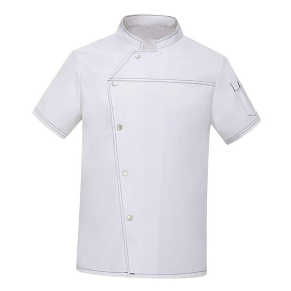 Men Women Chef Jacket Short Sleeve Top Cooker Comfortable Catering Shirt Uniform White 2XL