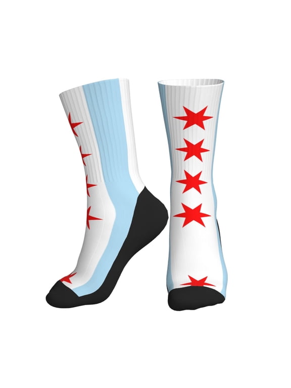 Men Women Chicago City Flag Novelty Sports Design Casual Dress Socks