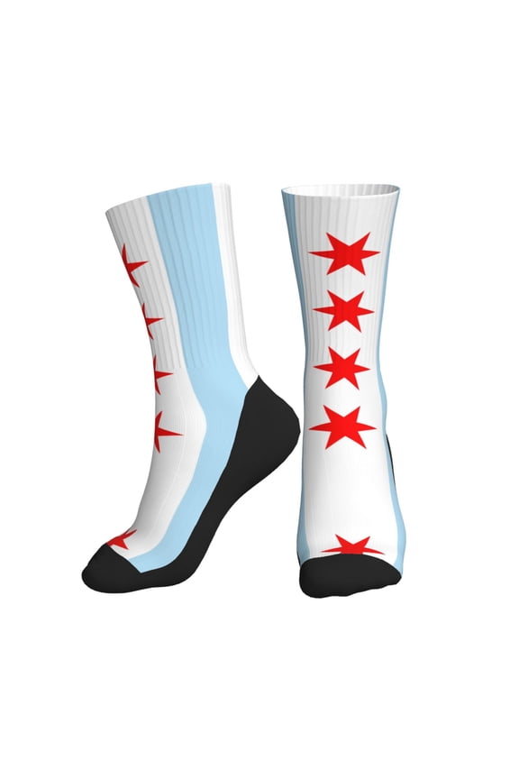 Men Women Chicago City Flag Novelty Sports Design Casual Dress Socks