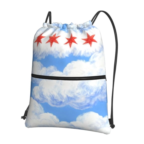 Men Women Chicagoan Flag Style Sport Gym Water Resistant Sackpack Drawstring Backpack Bag